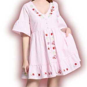 Strawberry Shortcake Gingham Icons Smock Dress
